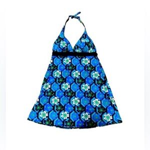 Coco Reef Halter Swim Coverup Dress Tropical Blue White Green Black Mini Dress S